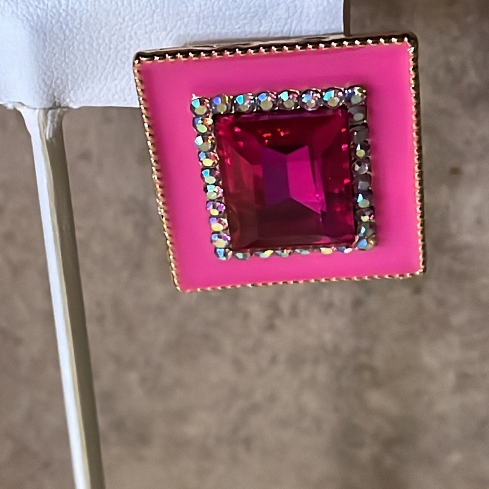 Pink Rhinestone Stud Earrings - Picture 3 of 3